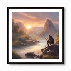 Fisherman On Raft with Fishing Nets in Asia Sky Reflecting On Lake Photo Black Wood Framed Art Poster 20x14 Rosecliff Heights