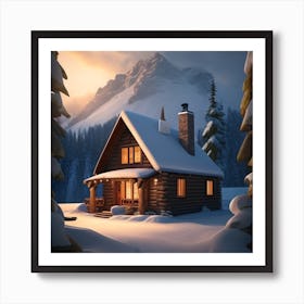 Cabin In The Snow 1 Art Print