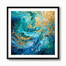 Blue And Gold Abstract Painting Art Print