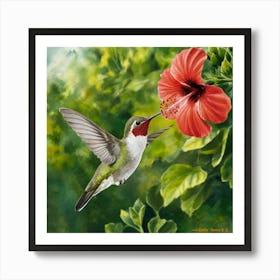 Enchanting Hummingbird: A Vibrant Garden Scene 6 Art Print