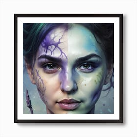 Woman With Purple And Blue Makeup Art Print