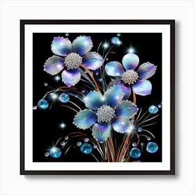 Blue Flowers With Crystals Art Print