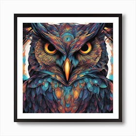 Mesmerizing Owl With Luminous Eyes On A Profound Black Background 2 Art Print