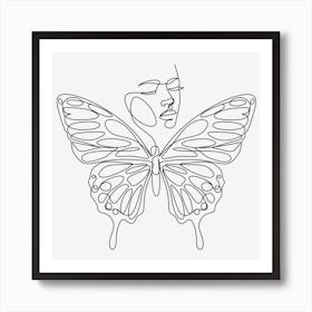 Woman face with butterfly one line drawing 1 Art Print