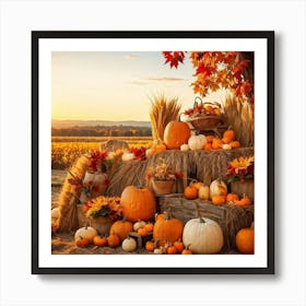 Autumn Harvest Scene Arranged Rustic Style Brimming With Seasonal Abundance Pumpkins Nestled Amon (4) Art Print