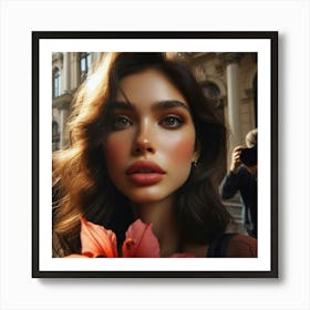 Portrait Of A Woman With Flowers 1 Art Print