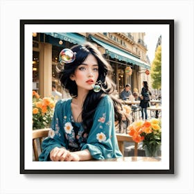 Girl In Paris cafe Art Print