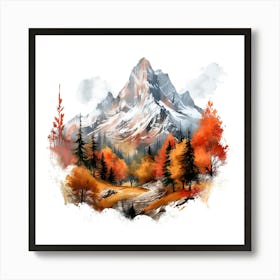 Autumn Mountain Landscape Watercolor Painting Art Print