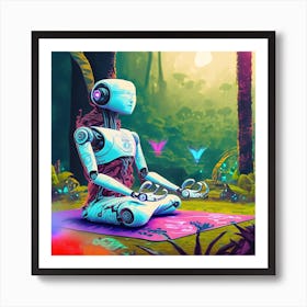 Robot Meditation In The Forest Art Print