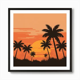 Sunset With Palm Trees 2 Art Print