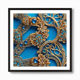 Gold And Blue Jewelry Art Print