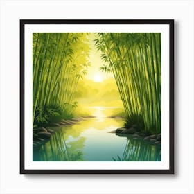 A Stream In A Bamboo Forest At Sun Rise Square Composition 91 Art Print