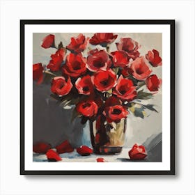 Red Roses In A Vase Poster