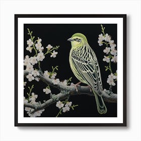 Ohara Koson Inspired Bird Painting Yellowhammer 2 Square Art Print