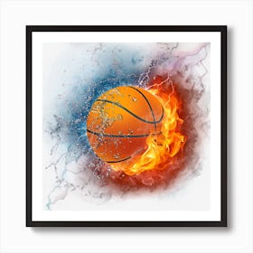 Orange Burning Basketball Painting Art Print