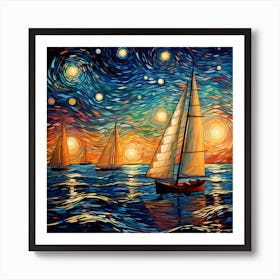 Starry Night Sailboats Art Print