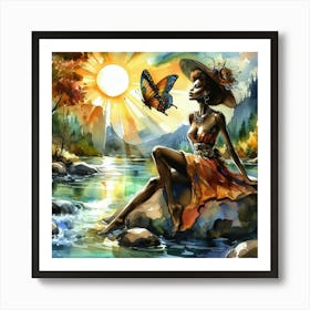 Afro-American Woman With Butterfly Art Print