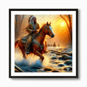 Native American Indian Crossing A Stream 23 Copy Art Print