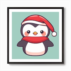 Penguin With Santa Hat Art Print