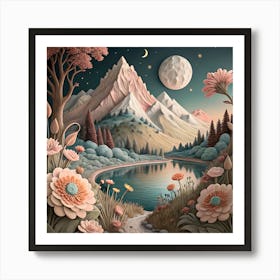 Moonlight In The Mountains 1 Art Print