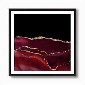 Burgundy & Gold Agate Texture 07 Art Print