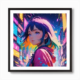 Anime Girl With Colorful Hair Art Print