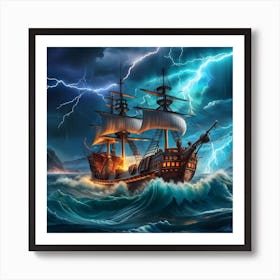 Pirate Ship In Stormy Sea 2 Art Print