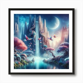 Cherry blossom waterfall (surrealism) - Style B Art Print