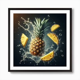 A Pineapple with Water Splash 2 Art Print