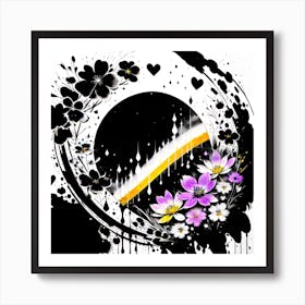 Black And White Flower Painting 1 Art Print