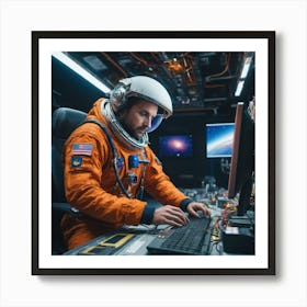 Astronaut Working On Computer Art Print