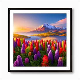 Lupins In The Field Art Print