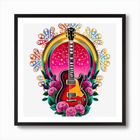 Guitar And Roses 3 Art Print