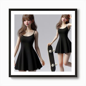 Black Dress And Skateboard Art Print