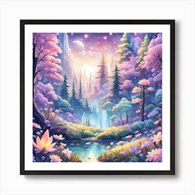 A Fantasy Forest With Twinkling Stars In Pastel Tone Square Composition 48 Art Print