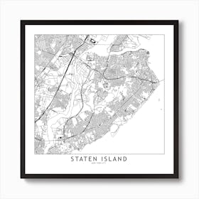 Staten Island White Map Square Art Print