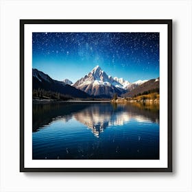 Firefly Mountains, Snow Capped, Towering, Background, Tranquil, Lake, Foreground, Reflecting, Starry (9) Poster