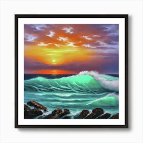 Golden embrace - sea waves in the last kiss of the sun Art Print