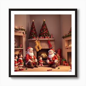 Santas sitting together with elves Art Print