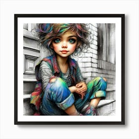 Little Girl With Colorful Hair 1 Art Print