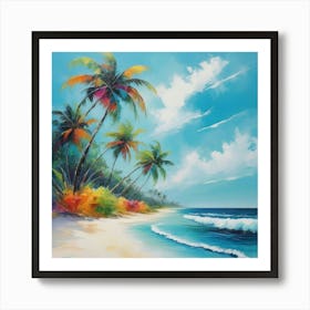 Beach With Palm Trees Art Print Art Print