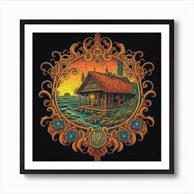 Small wooden hut inside a decorative picture frame 13 Art Print
