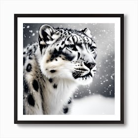 Observing the Winter Landscape, Snow Leopard Art Print