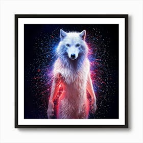 Firefly Powerful, Glowing, Full Body, Wolf, Blue Sparks, Red Sparks, Rain Decorations, Majestic, Vib (2) Art Print