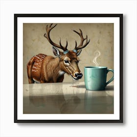 Deer With A Cup Of Coffee 1 Art Print