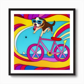 Dog riding a bike - AI artwork Art Print