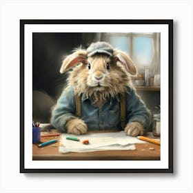 Rabbit At The Desk 8 Art Print