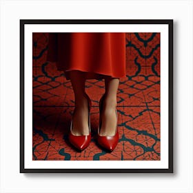 Haelthy 55522 A Woman High Heels Shoes Carpet Pattern Red Color Ad98b221 2c32 4ebd 8cd7 9ec0133ba767 Art Print