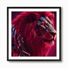 Red Cyber Robot Lion Art Print