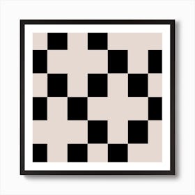 Checker Black Beige Square Art Print